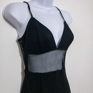 Romwe Whimsigoth Grunge Maxi Dress Womens Small Black Mesh Metal Fish Net New